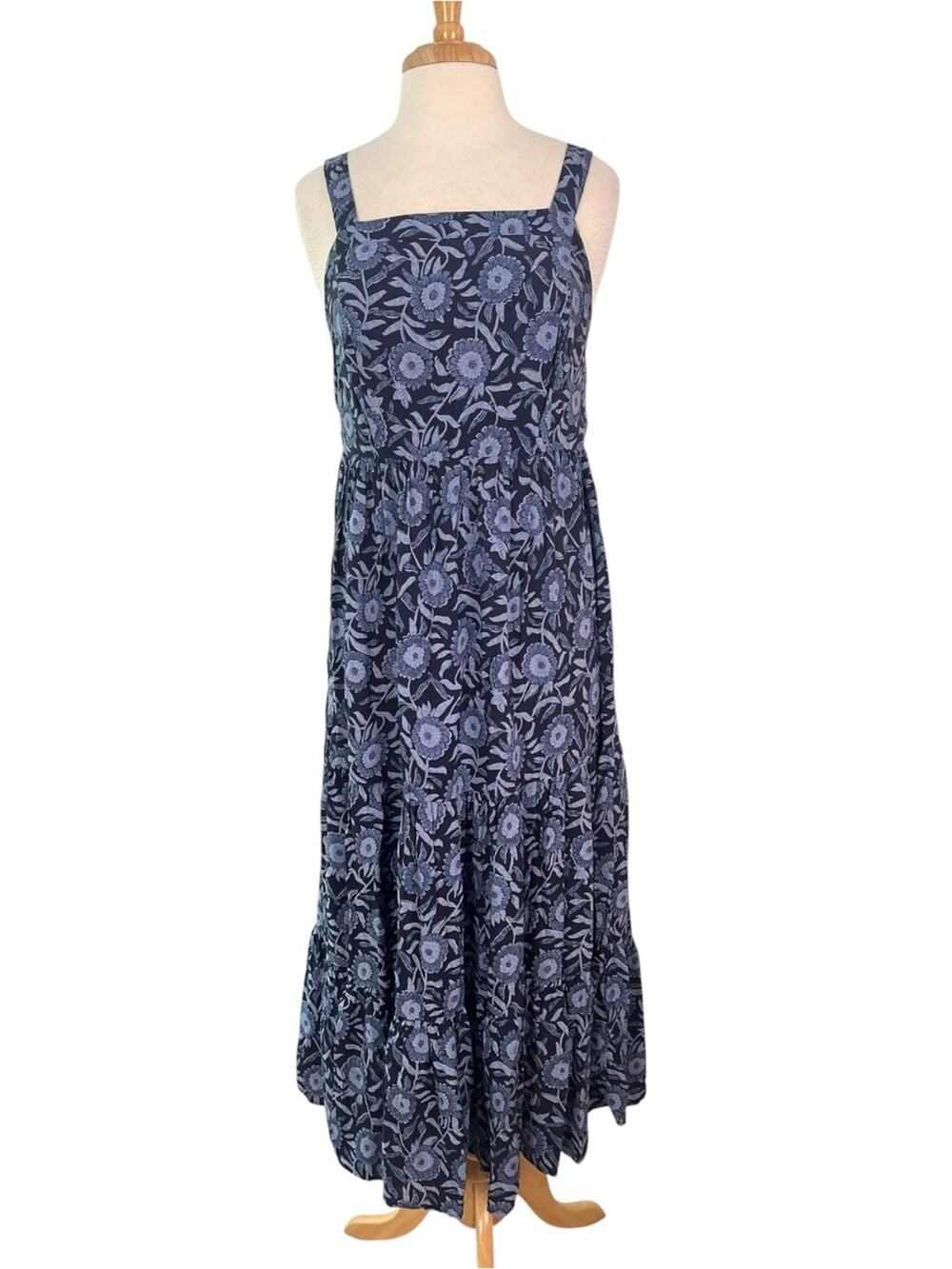 Blue Floral Tiered Maxi Dress Womens Medium Sundress Garden Party Spring Summer